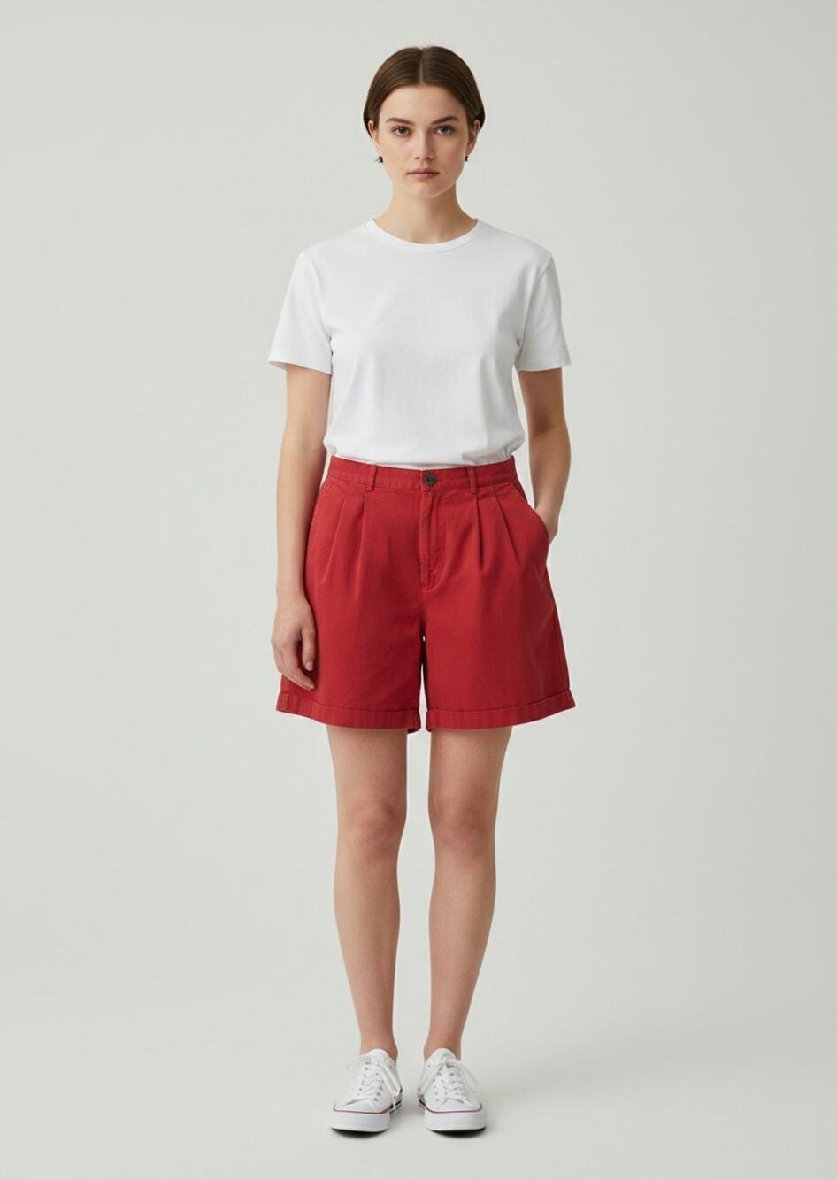 Talbots Red Pockets Walking Shorts Made Mexico Chino Cotton Womens Size 16